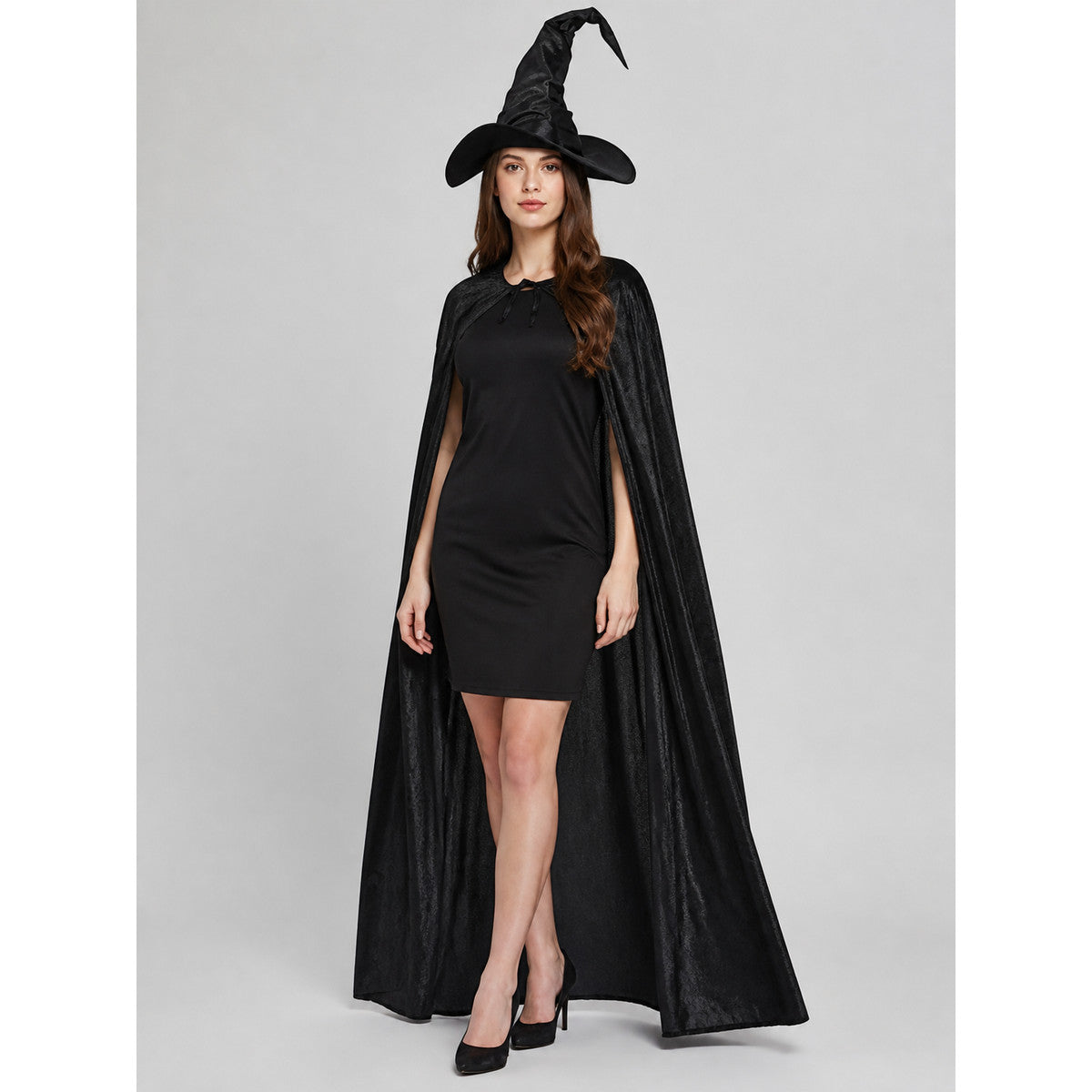 Witch Costume with Tall Hat and Long Cape