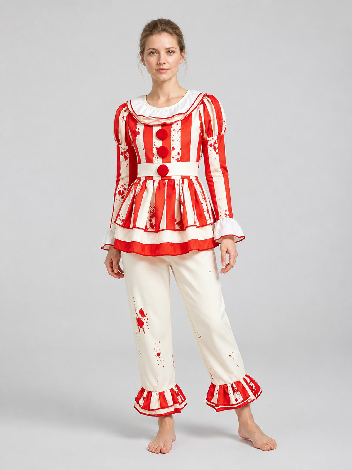 Children's Red-and-White Striped Clown Costume with Ruffles Costumes detail