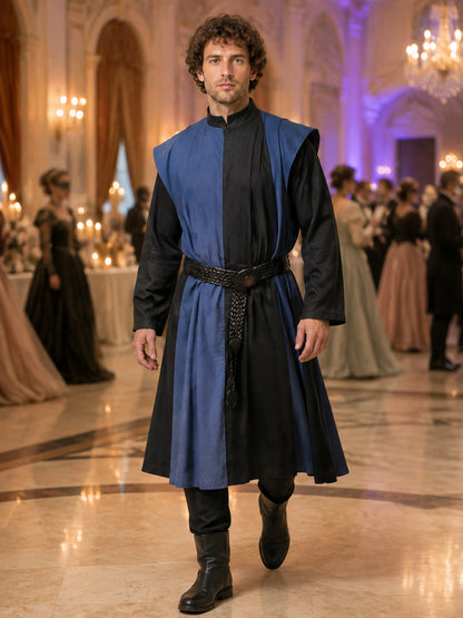 Blue-Black Medieval Costume with Braided Belt lifestyle view