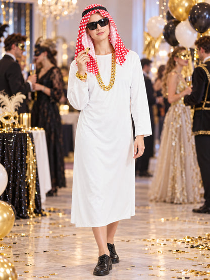 Arabian-themed carnival costume with a robe and headscarf lifestyle view