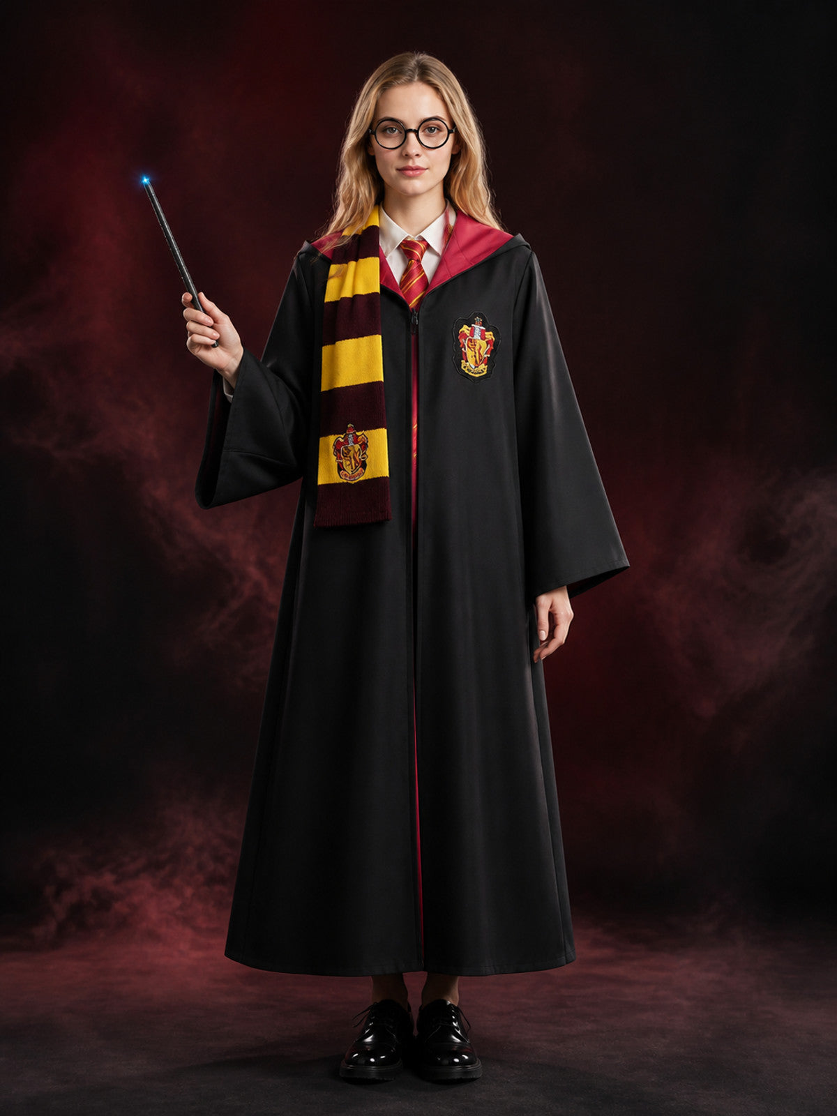 Gryffindor-Themed Wizard Robe Costume Set with Scarf, Tie, Glasses and Wand main product view