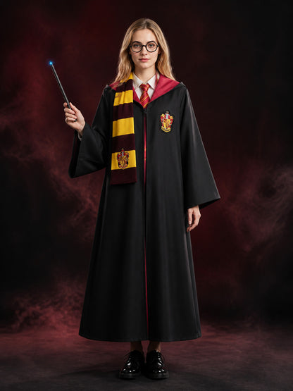 Gryffindor-Themed Wizard Robe Costume Set with Scarf, Tie, Glasses and Wand main product view