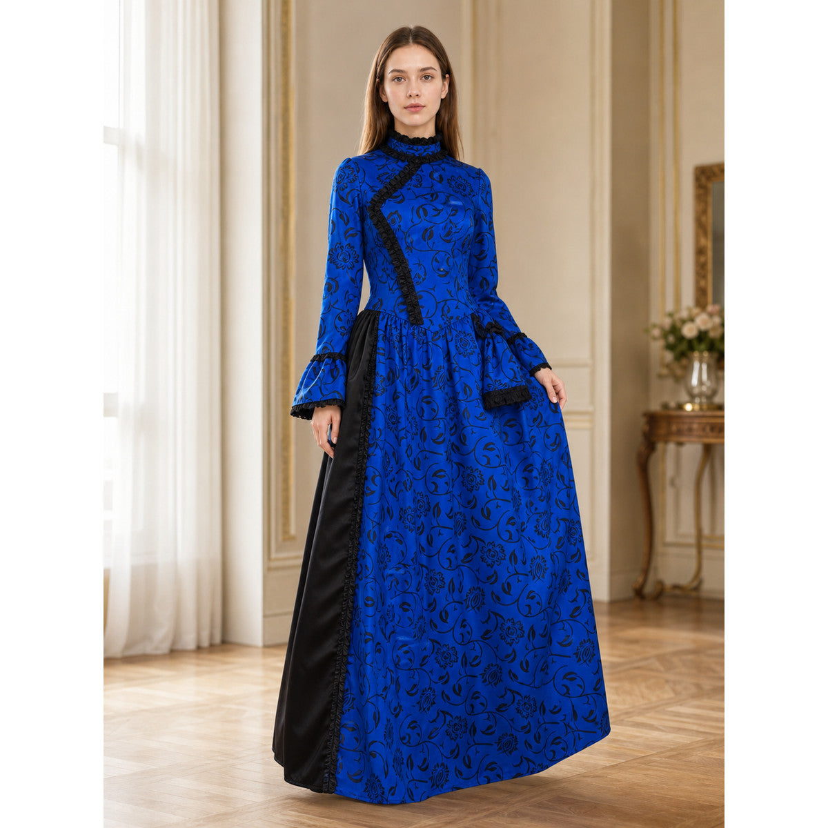 Long vintage-style dress with a floral pattern lifestyle