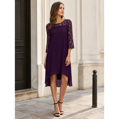 Dress with Lace Insert and Asymmetrical Hem lifestyle