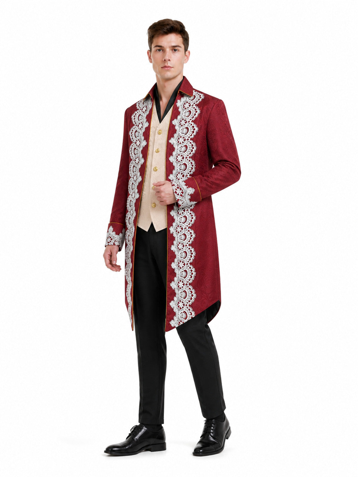 Long Tailcoat with White Lace and Gold Buttons