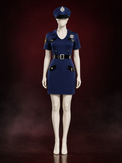 Women's Sexy Police Officer Costume Set with Hat and Belt - Short Sleeve Dress main product view
