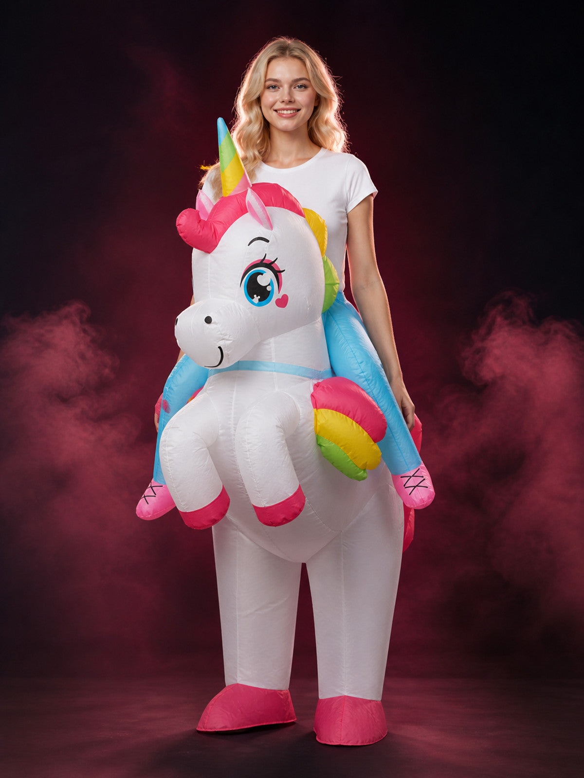 Unicorn Inflatable Costume, Rainbow Winged Bodysuit for Halloween Party