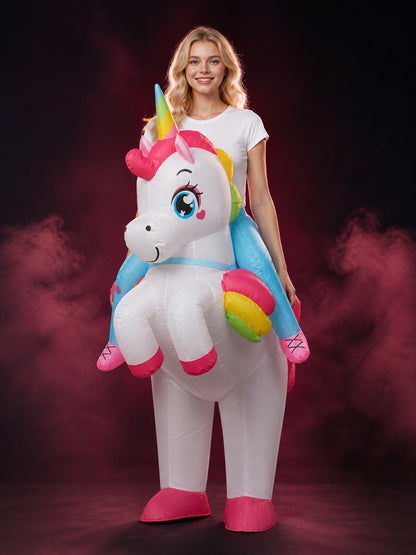 Unicorn Inflatable Costume, Rainbow Winged Bodysuit for Halloween Party
