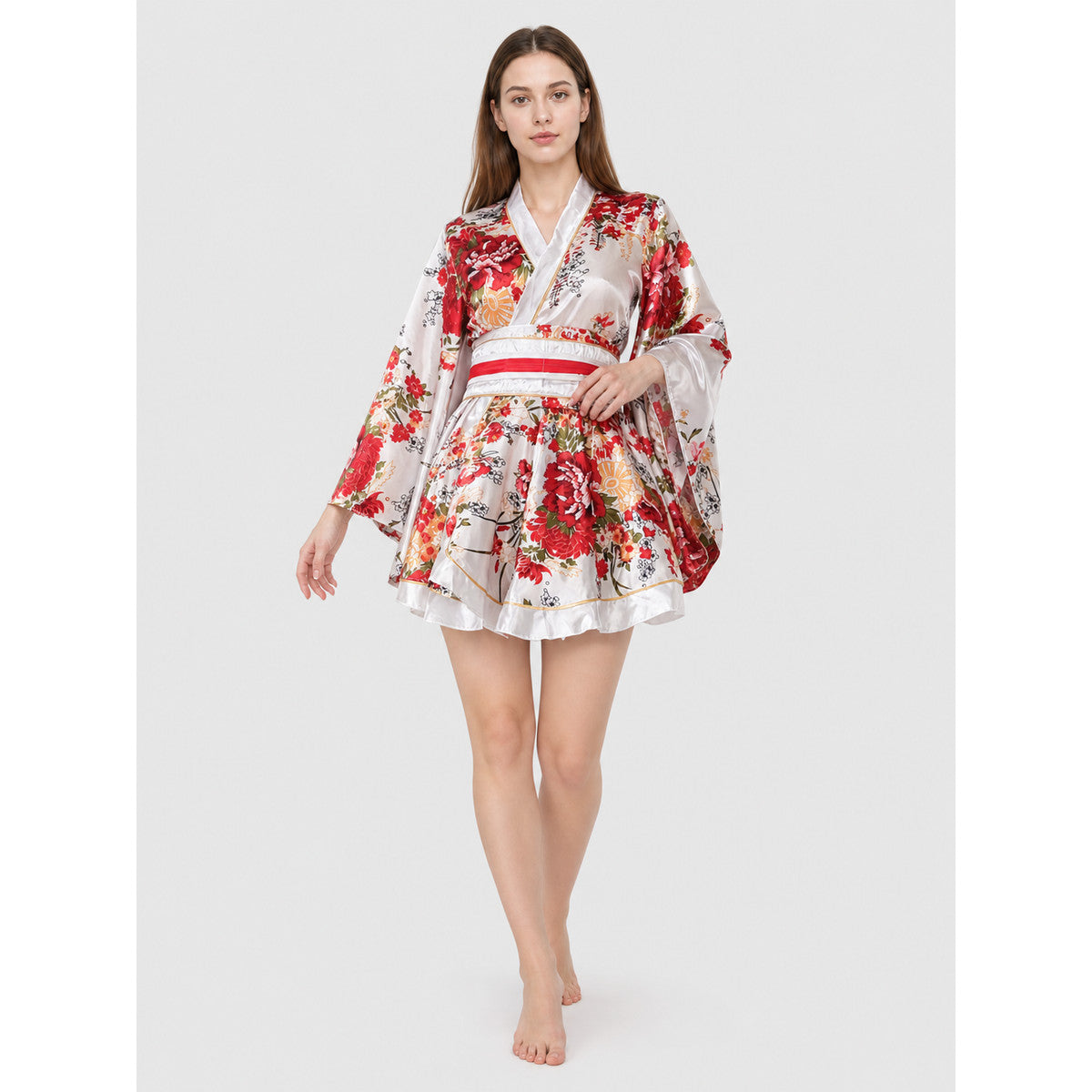 Floral Print Kimono Set with Belt