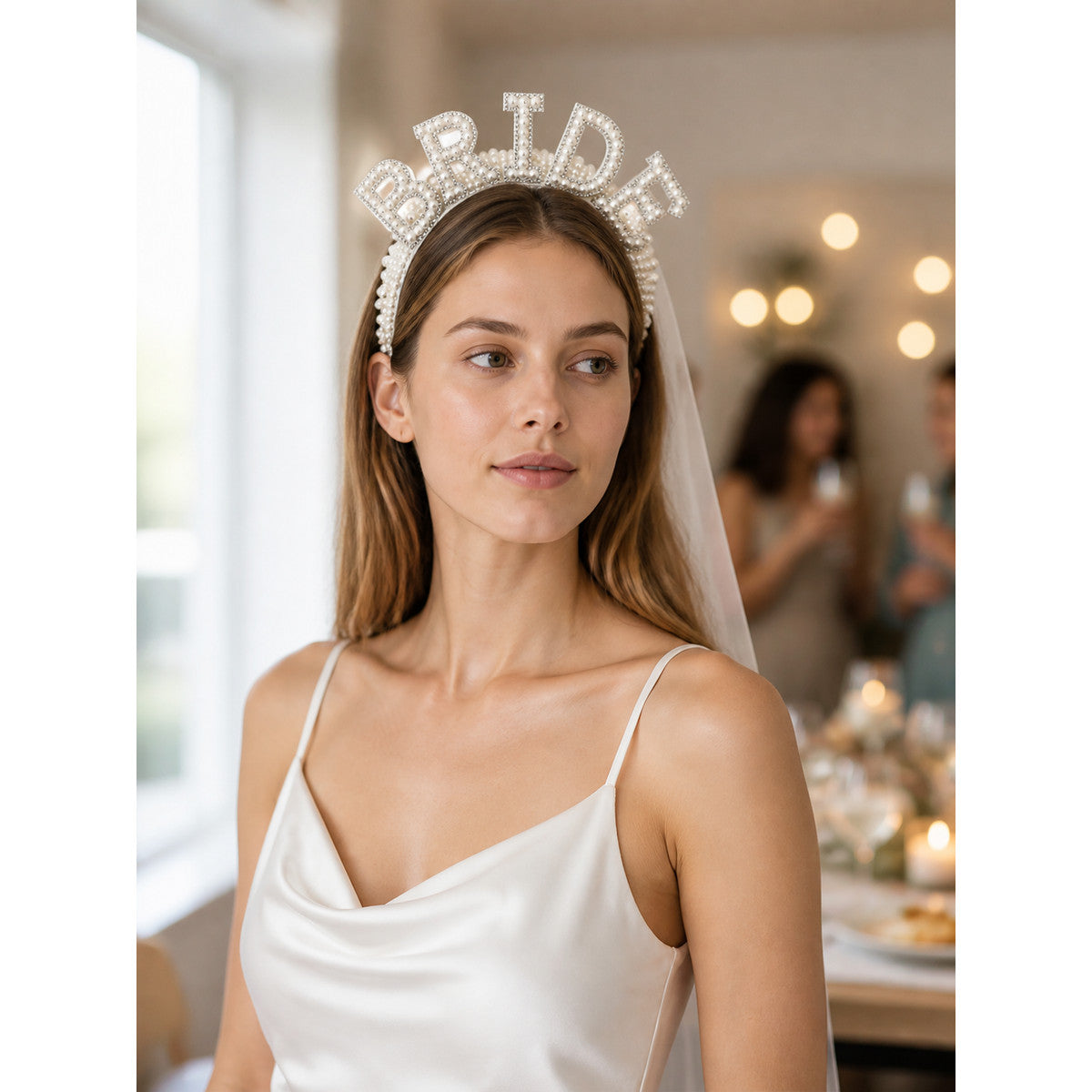 Carnival wedding headband with a white veil for Halloween lifestyle view