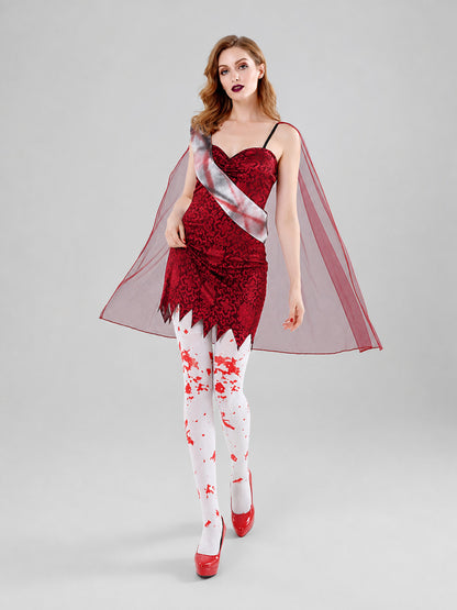 Costume with Dress, Sheer Cape, and Ribbon