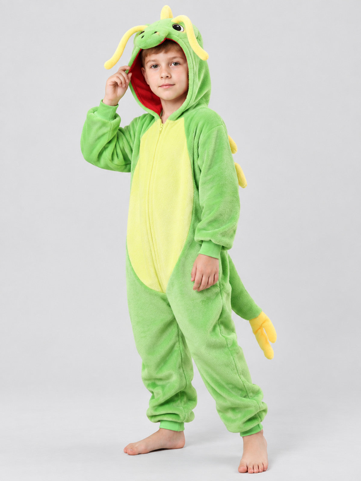 Kids' Dragon Hooded and Tailed Pajama Jumpsuit