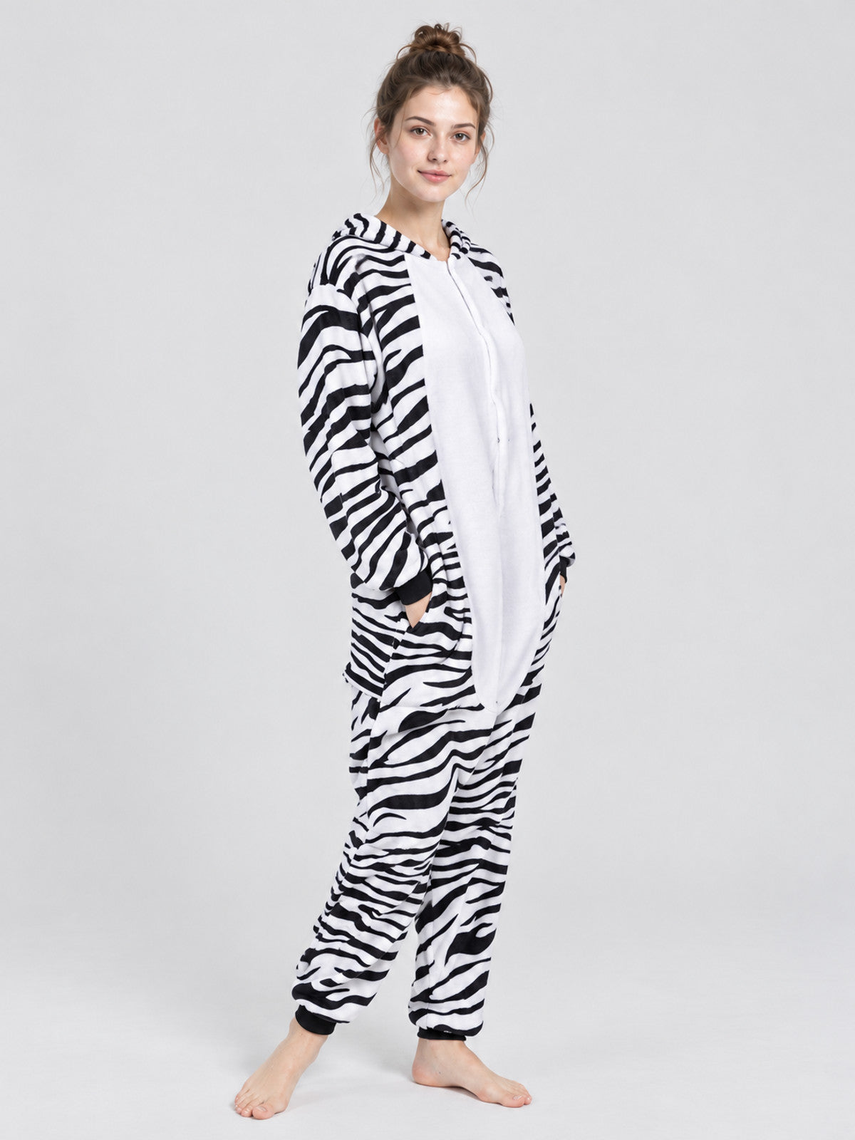 Flannel Zebra-Striped Print PJ Jumpsuit