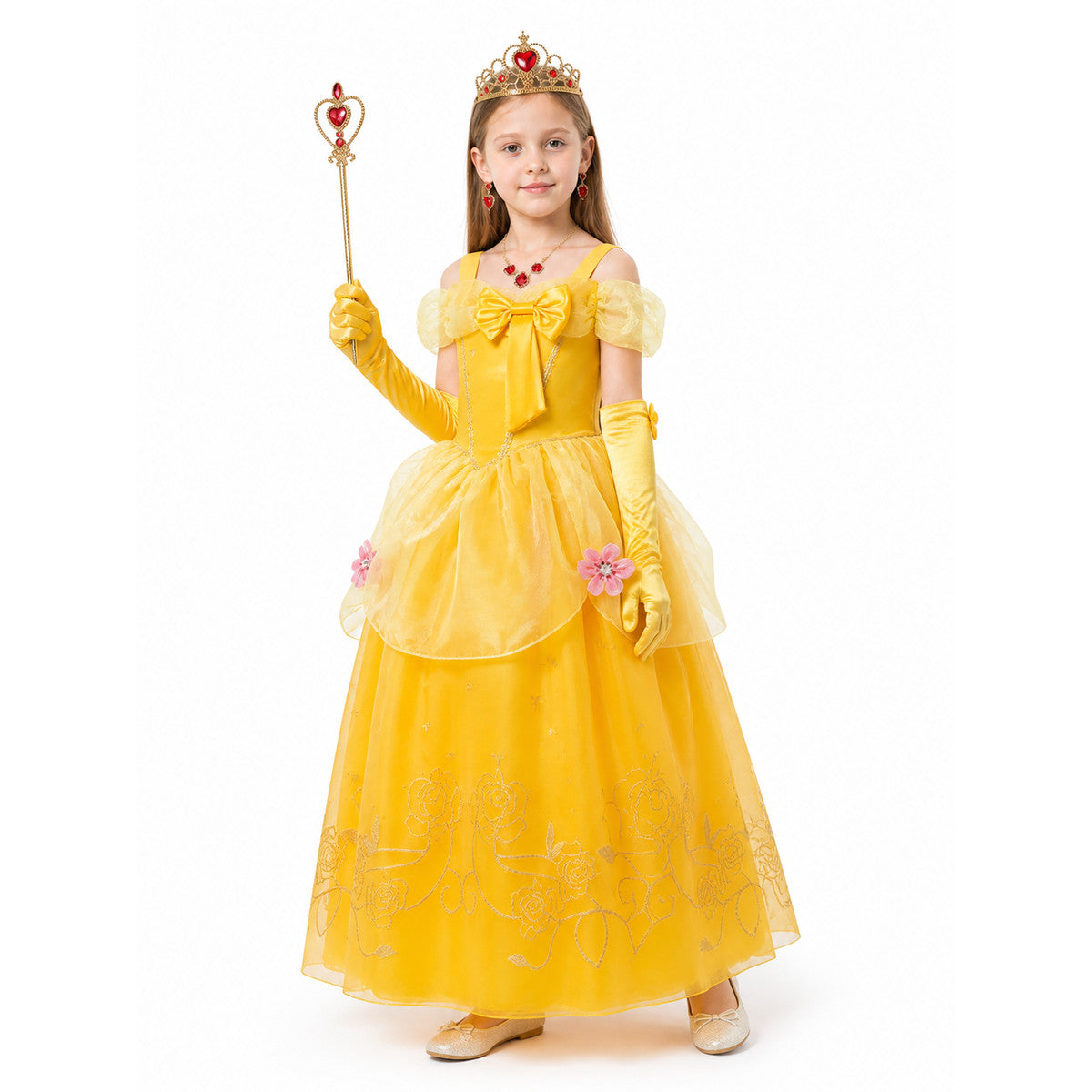 Yellow Carnival Costume with Crown and Accessories Costume Headwear detail