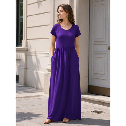 Women's Long Purple Dress with Short Sleeves