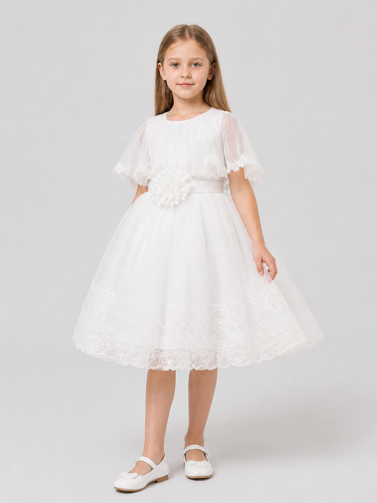 Girls' White Dressy Dress with Lace and Tulle Costume Dresses detail