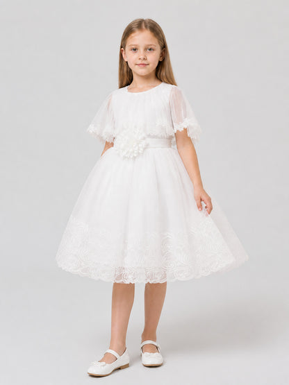Girls' White Dressy Dress with Lace and Tulle Costume Dresses detail