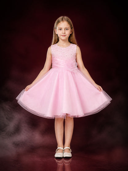 Girls' Pink Princess Dress, Sleeveless Layered Tulle Formal Dress main product view