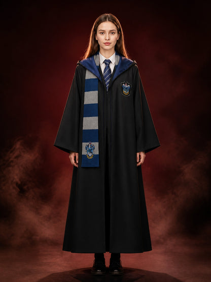 Academy-Themed Wizard Robe Costume Set With Hooded Cloak, Tie And Scarf