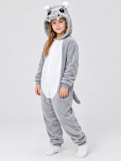 Flannel Hooded Pajama Jumpsuit with White Panel