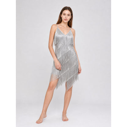 1920s-Style Fringe Dress with Accessory Set on-model front view