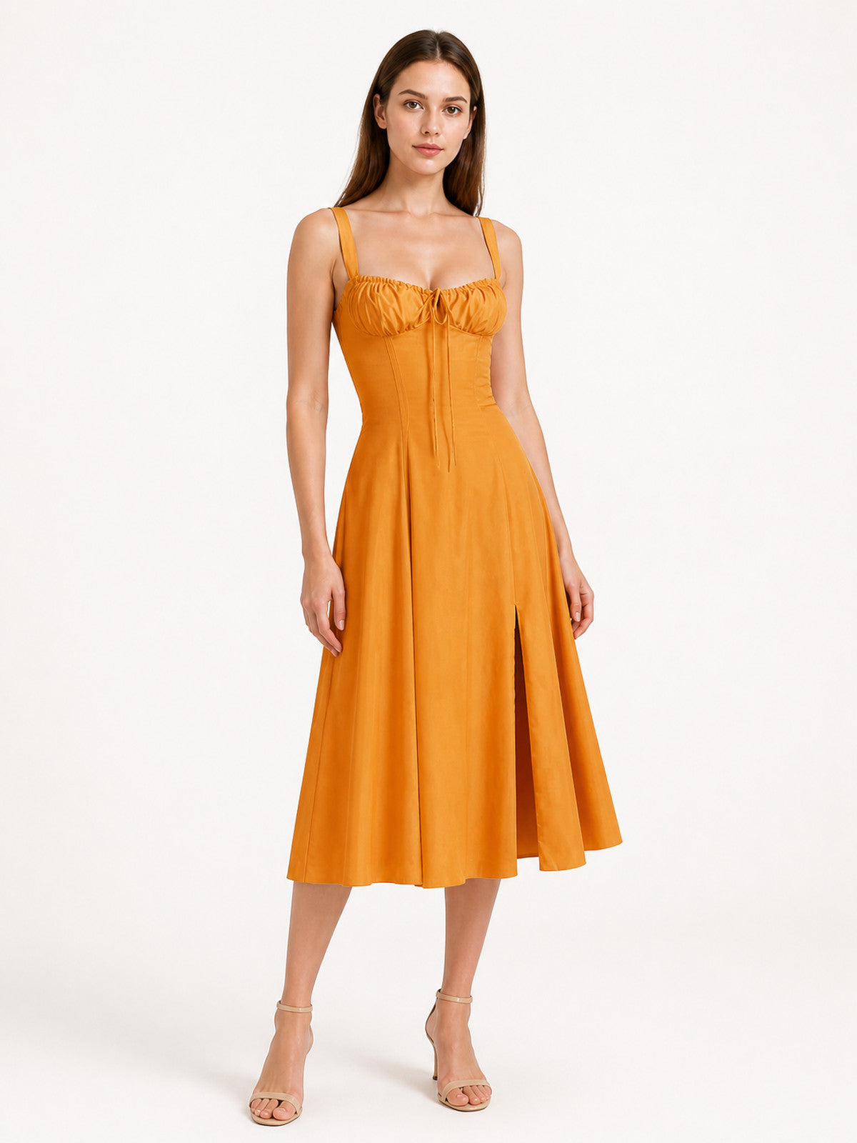Strappy, fitted dress with a flared skirt