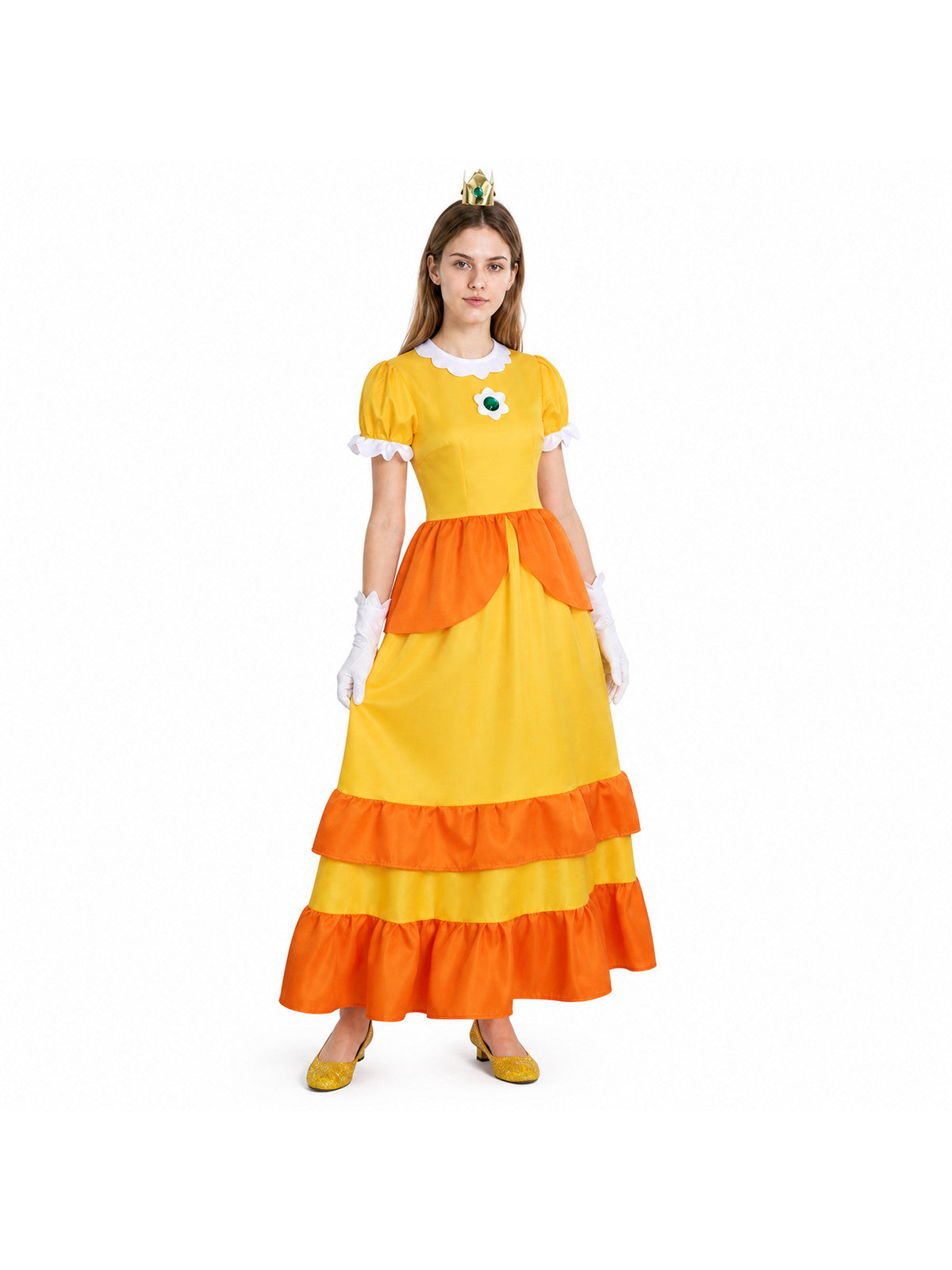 Dress Set with Gloves and Brooch, Orange and White Costume Dresses detail
