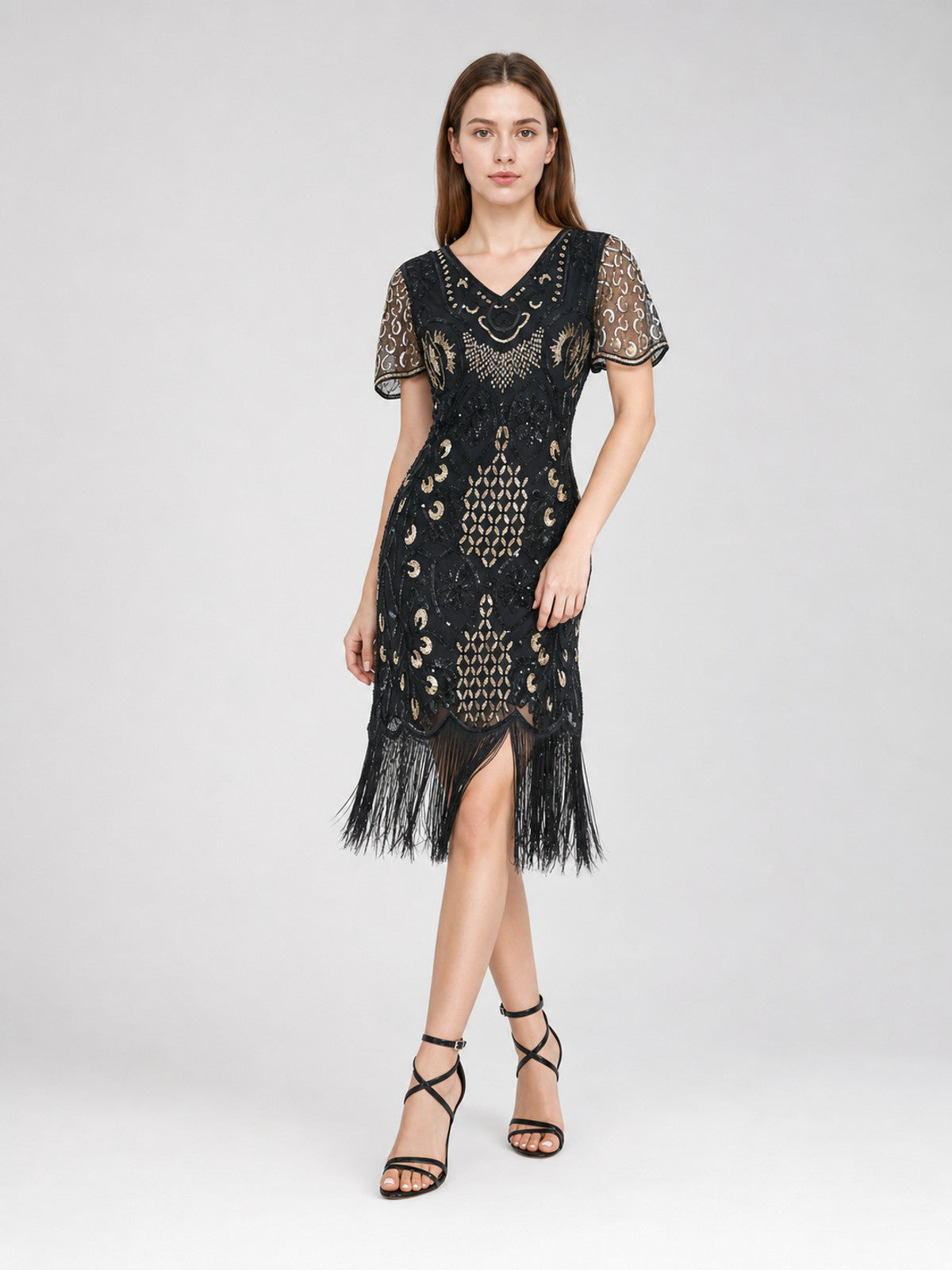 1920s Retro-Style Dress with Fringe and Sequins
