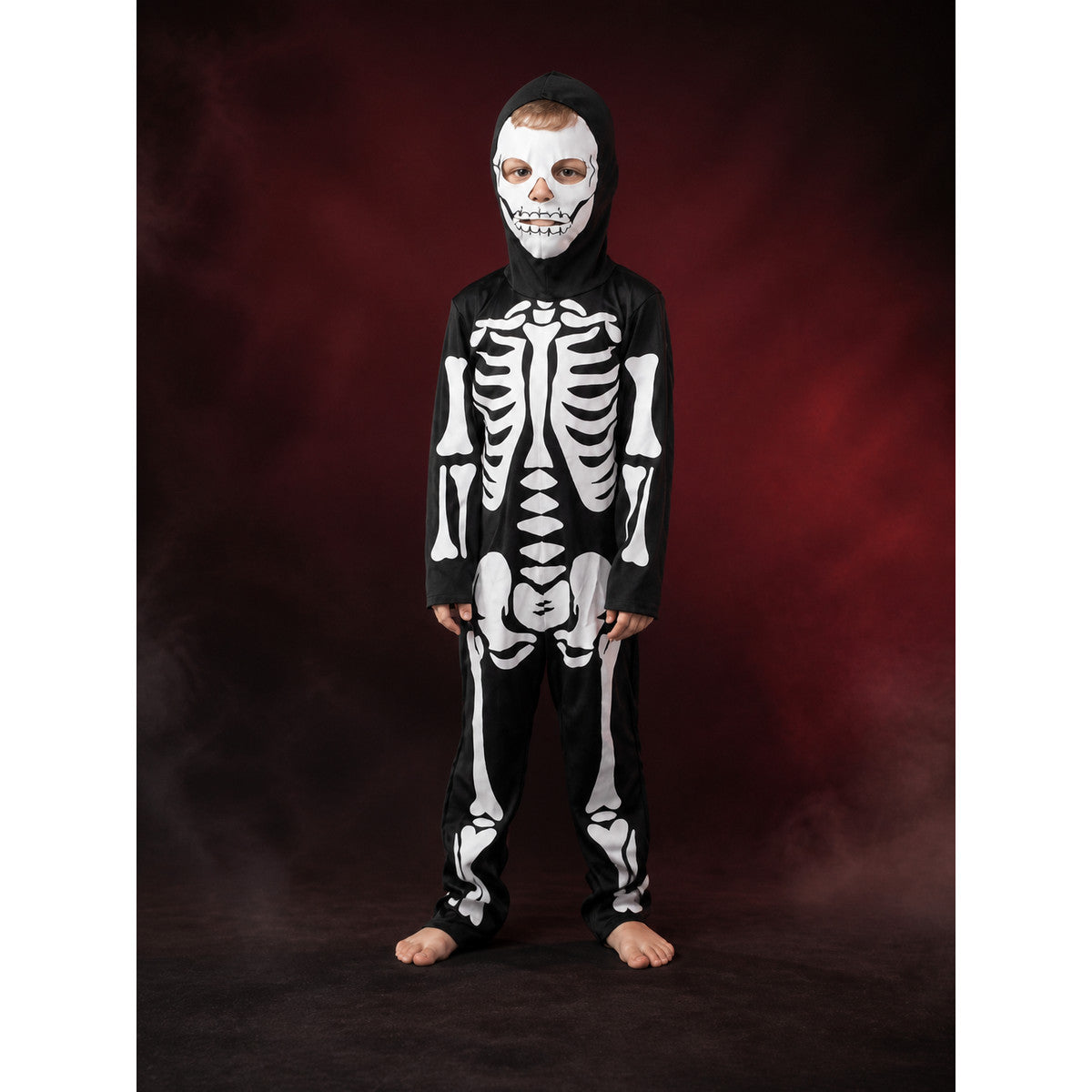 Unisex Skeleton Hooded Jumpsuit Costume with White Bone Print main product view