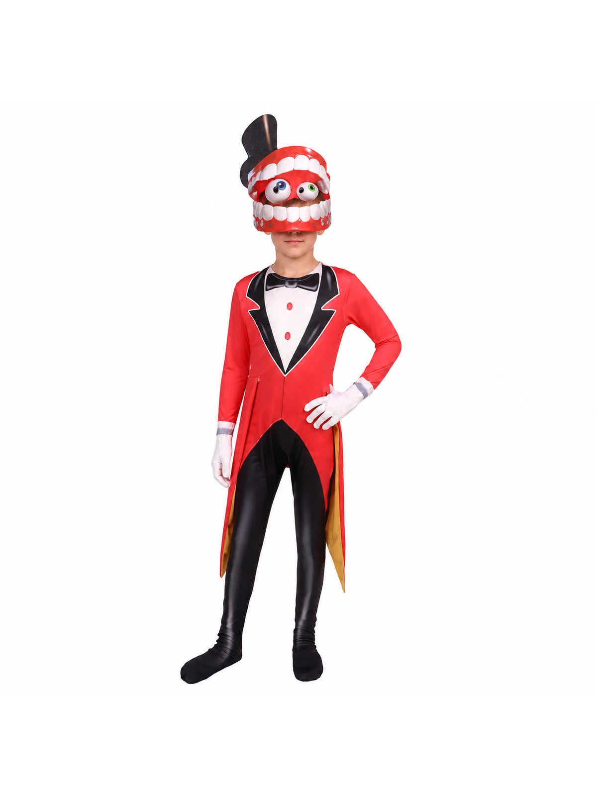 Clown Cosplay Jumpsuit, Red and Yellow Stripes, Tailcoat