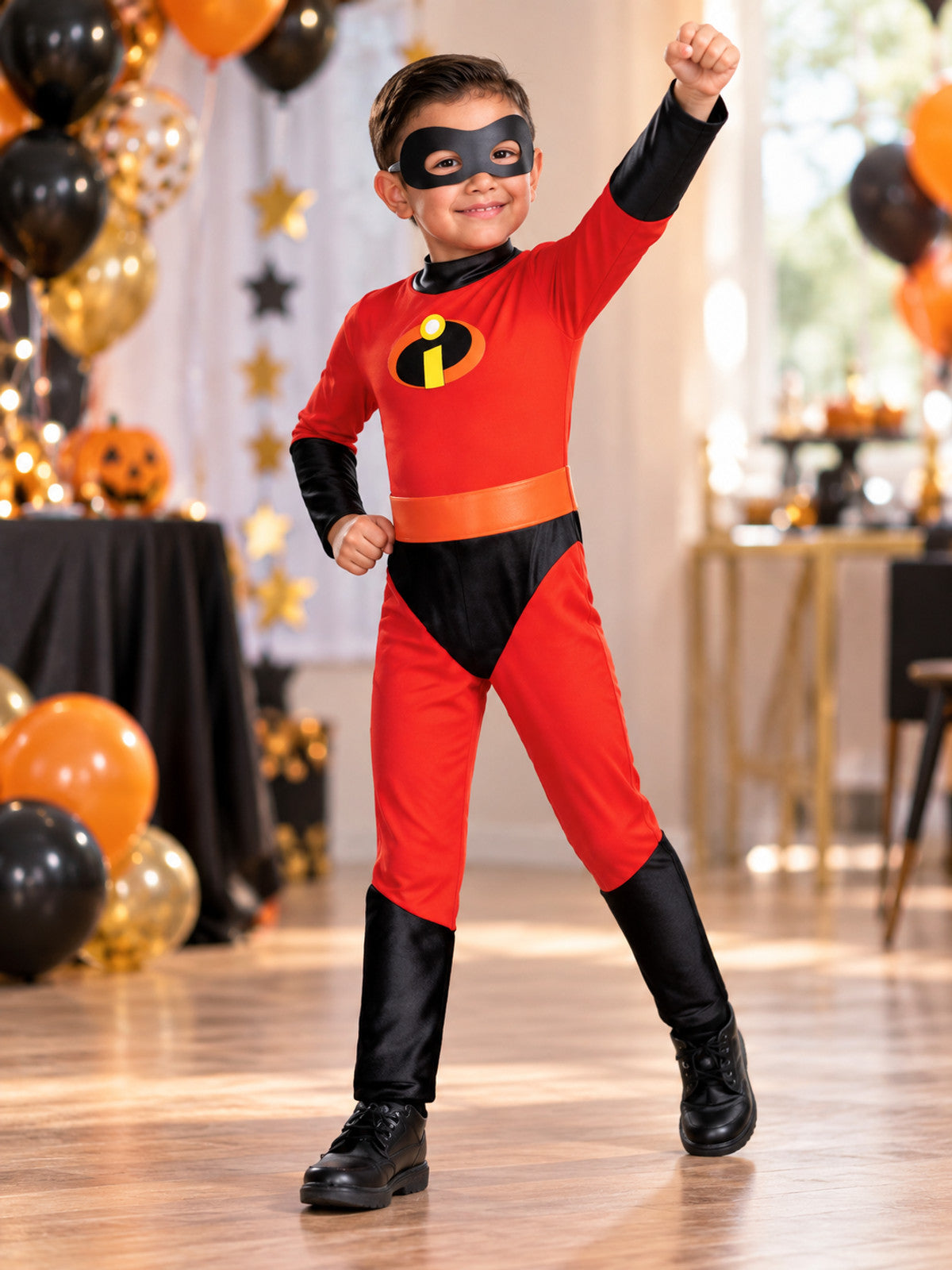 Kids' red superhero costume with mask