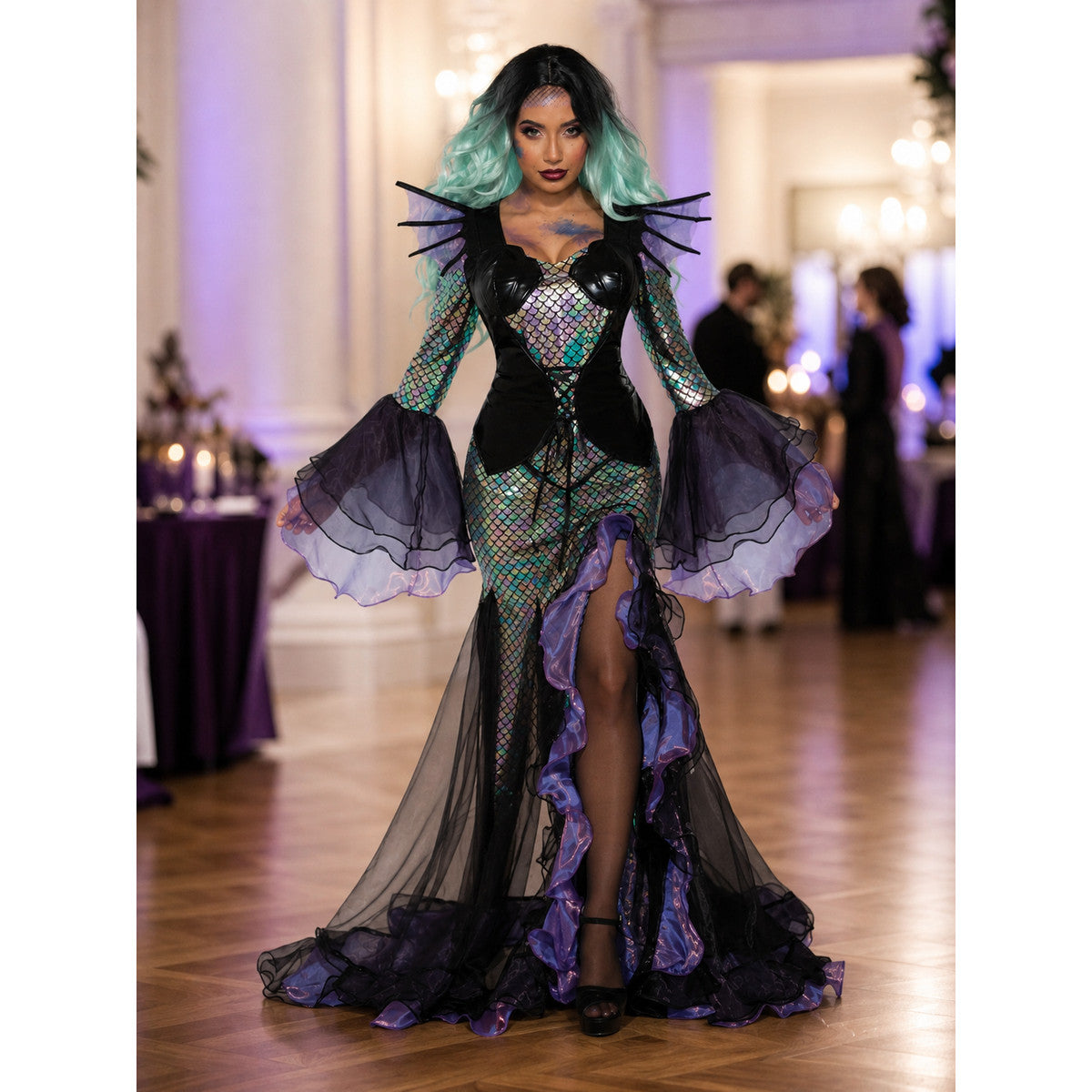 Mermaid Stage Costume with Long Skirt and Sleeves