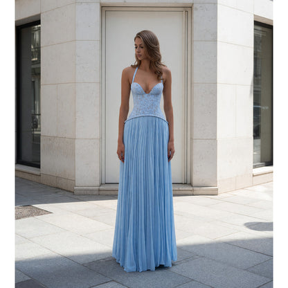 Women's Light Blue Strappy Dress with a Corset-Style Bodice