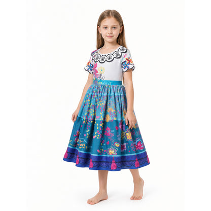 Girls' Multicolor Princess Dress with Floral Print Costume Dresses detail