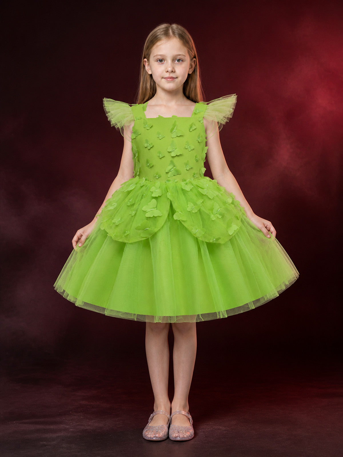 Girls' Green Butterfly Princess Cosplay Dress, Tulle Ball Gown main product view