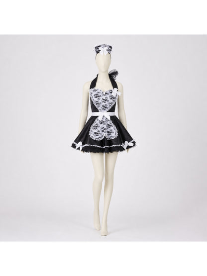Black-and-White Dress Costume with Apron and Bows Costume Dresses detail