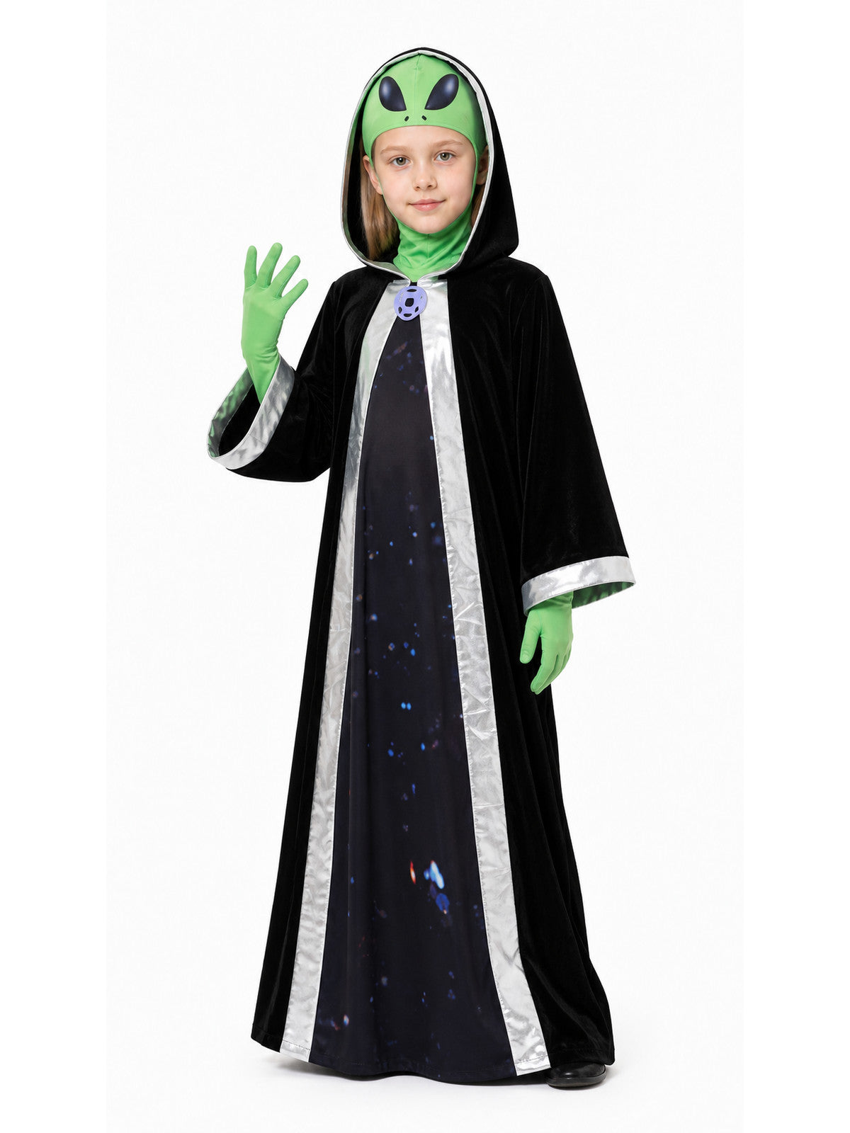 Alien Jumpsuit with Mask and Gloves Costume Masks detail