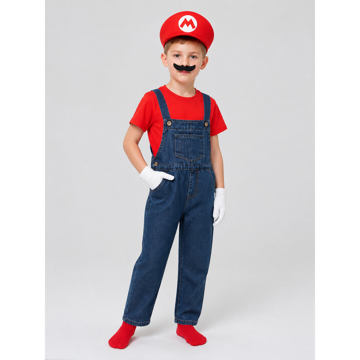 Mario Costume with T-Shirt, Hat, Mustache, and Overalls Costume Headwear detail
