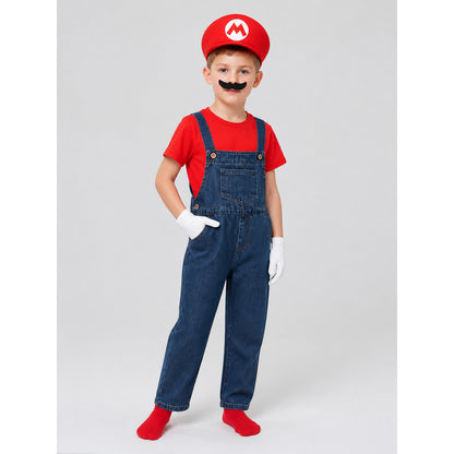 Mario Costume with T-Shirt, Hat, Mustache, and Overalls Costume Headwear detail