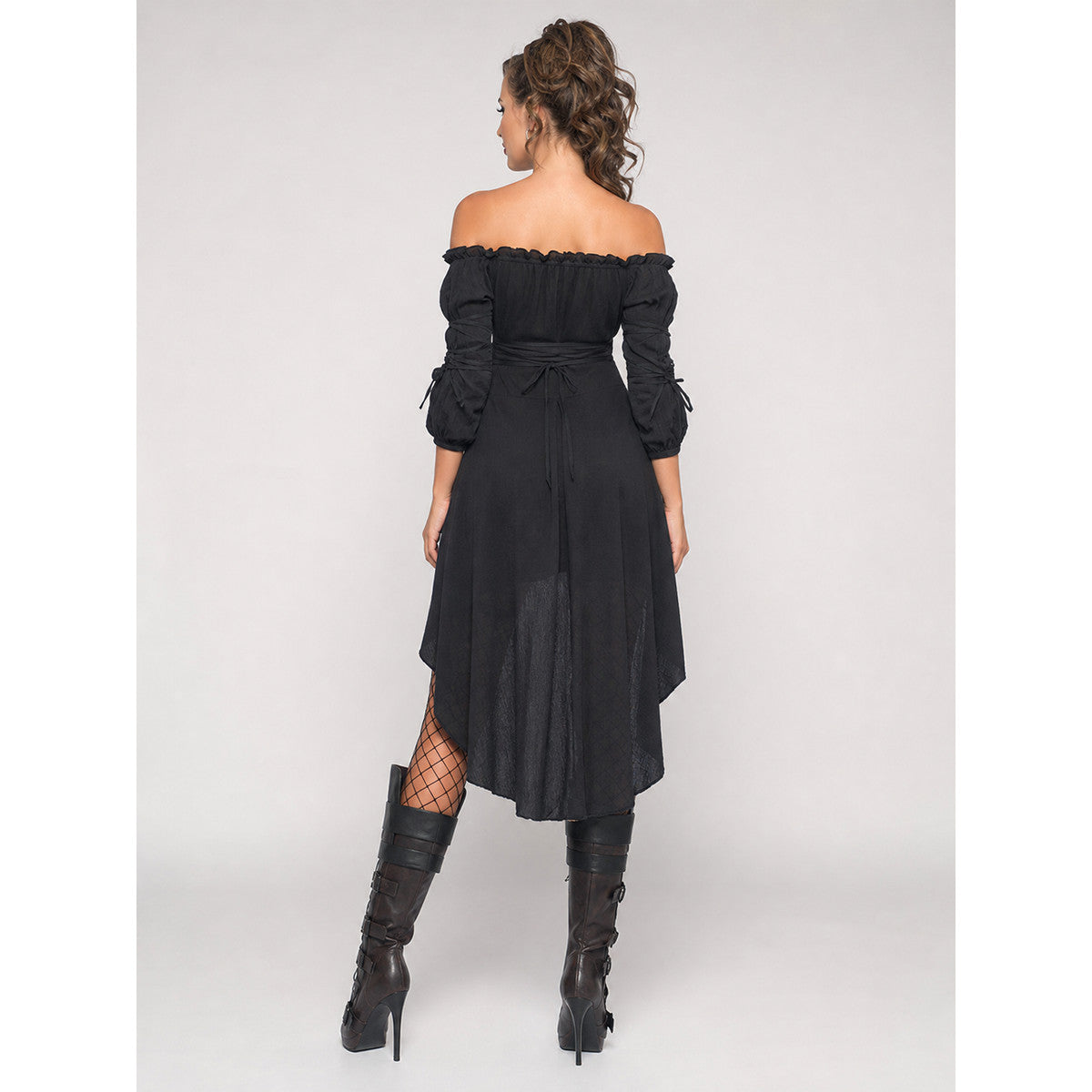 Black Stage Dress with an Asymmetrical Hem