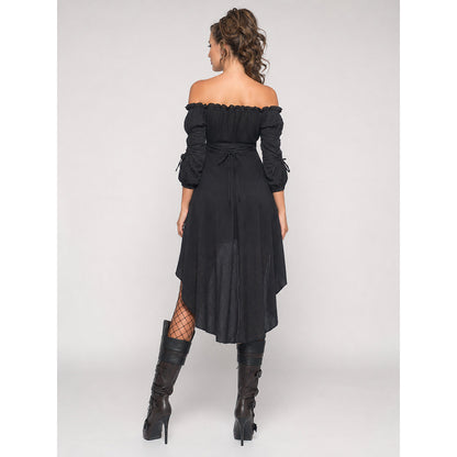 Black Stage Dress with an Asymmetrical Hem