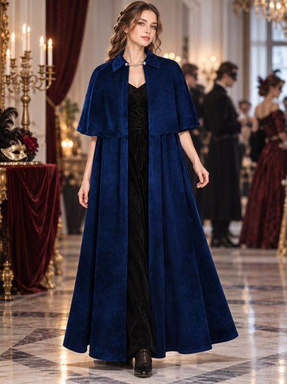 Blue Velvet Cloak Cape with Shoulder Cape and Clasp