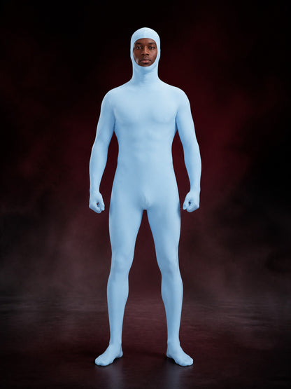 Kids Light Blue Hooded Zentai Jumpsuit Costume, Full-Body Halloween Cosplay Suit main product view