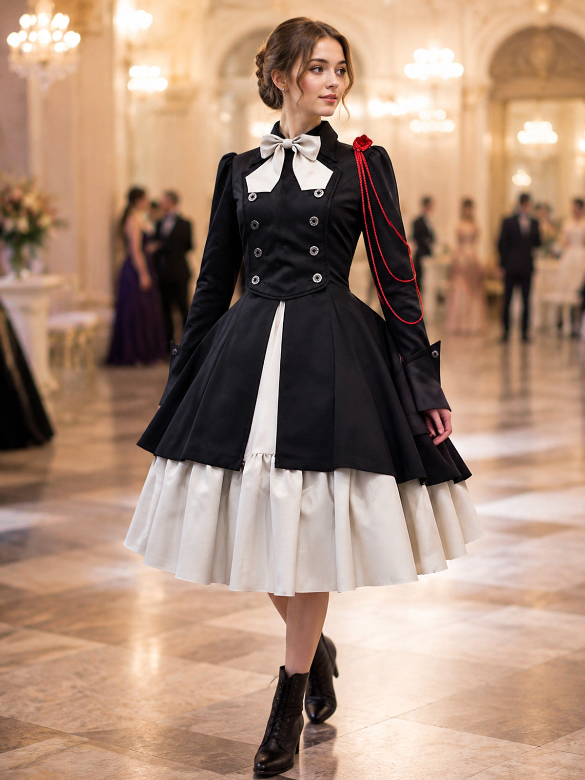 Gothic Dress with White Bow and Lacing lifestyle view