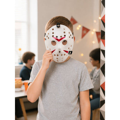 Red-and-White Halloween Cosplay Mask lifestyle view