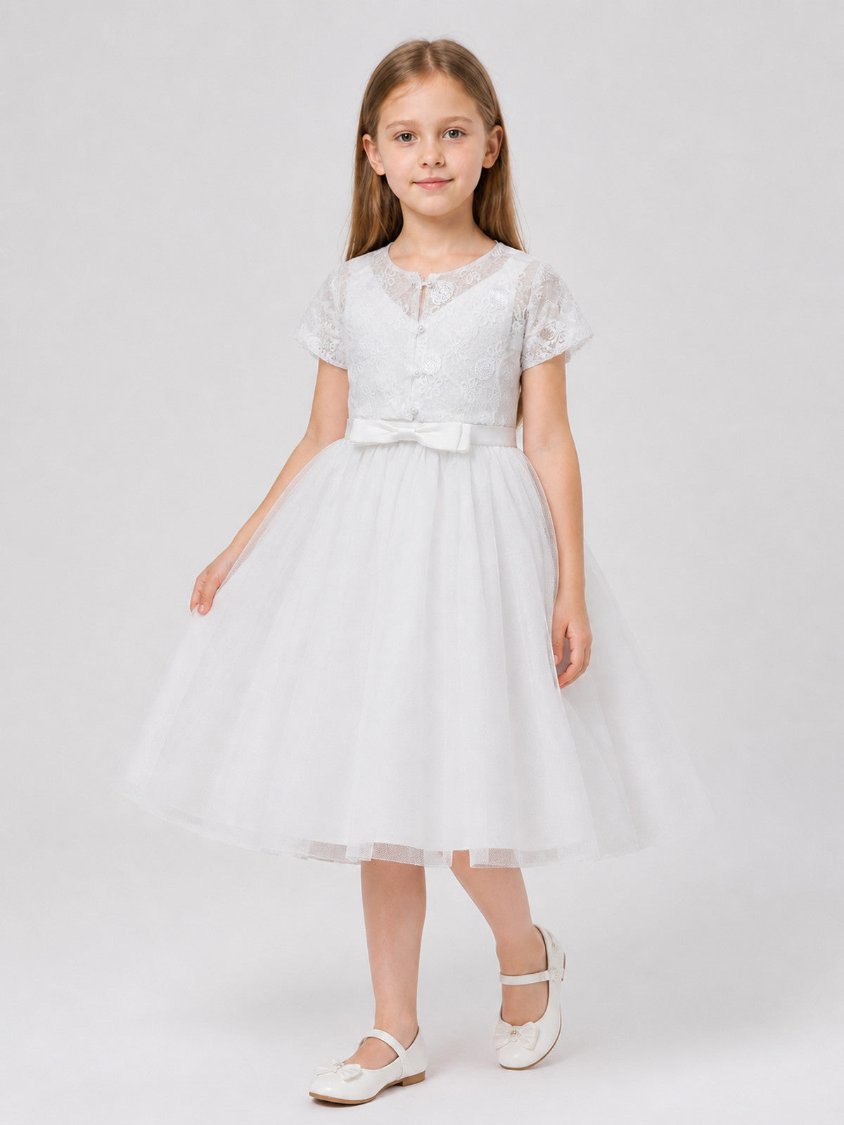 Princess Dress with Lace Embroidery for Flower Girls Costume Dresses detail