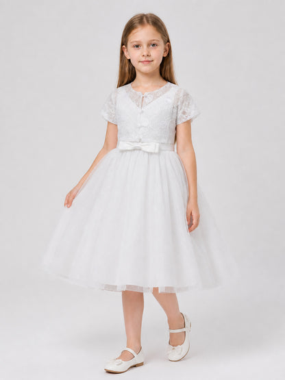 Princess Dress with Lace Embroidery for Flower Girls Costume Dresses detail