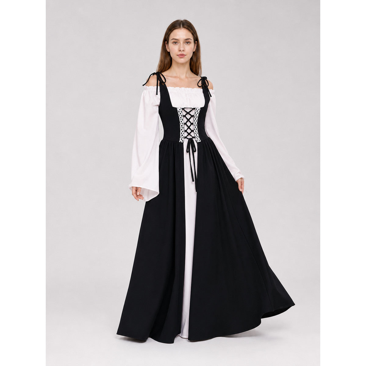The dress is designed in a vintage medieval style and reflects characteristic lifestyle