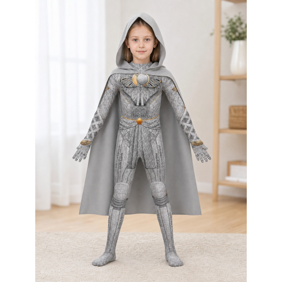 Superhero Jumpsuit Costume with Hood and Cape lifestyle