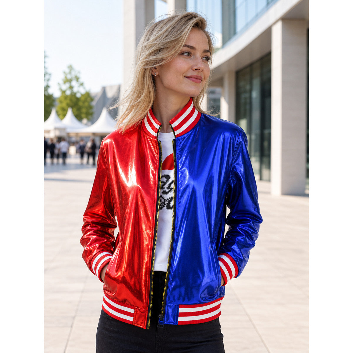 Harley Quinn Bomber Jacket for Parties and Stage lifestyle view
